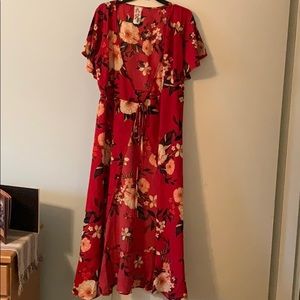 Long wrap dress floral/red print